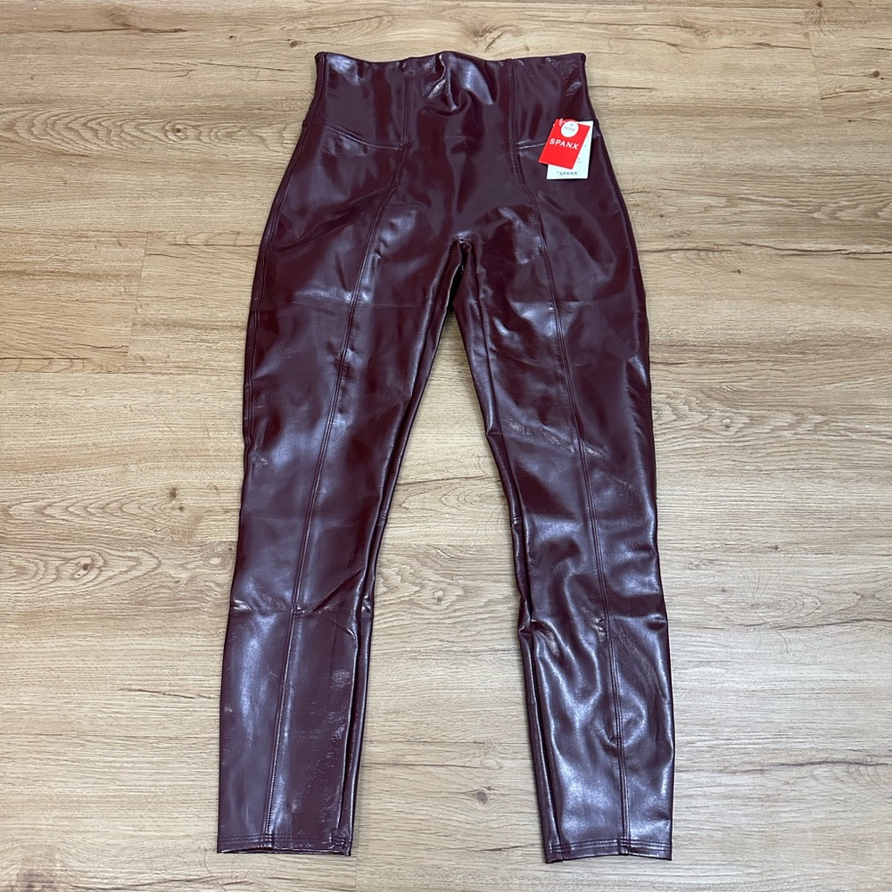 SPANX Faux Leather High-Waist Leggings - Burgundy